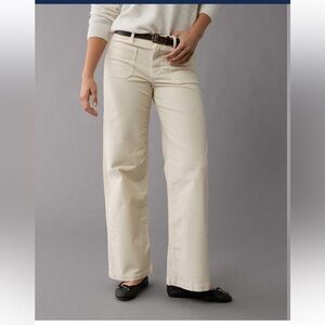 American Eagle Outfitters Stretch Corduroy Low-Rise Baggy Wide-Leg Pant, ivory